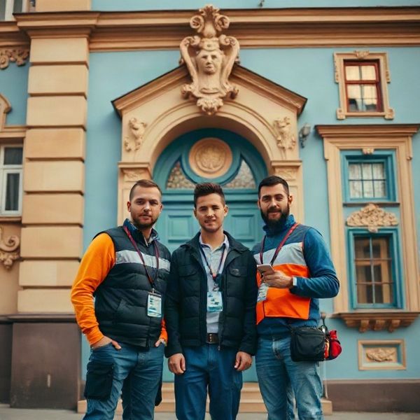 Malý tým Planrekonstrukce před budovou v Hradci Králové